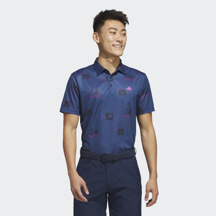Camisa Polo Adidas Azul Marinho Com Estampa Allover