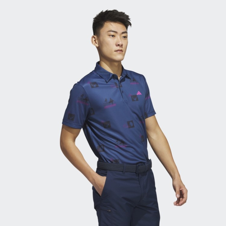 Camisa Polo Adidas Azul Marinho Com Estampa Allover