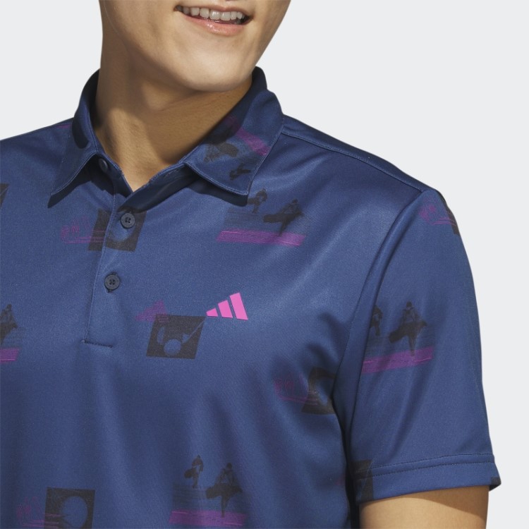 Camisa Polo Adidas Azul Marinho Com Estampa Allover