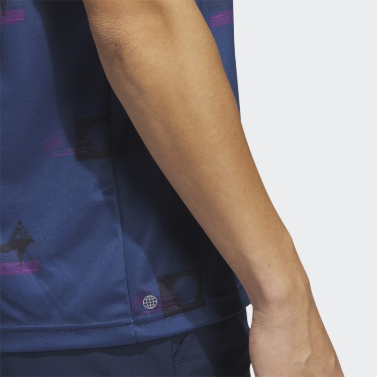 Camisa Polo Adidas Azul Marinho Com Estampa Allover