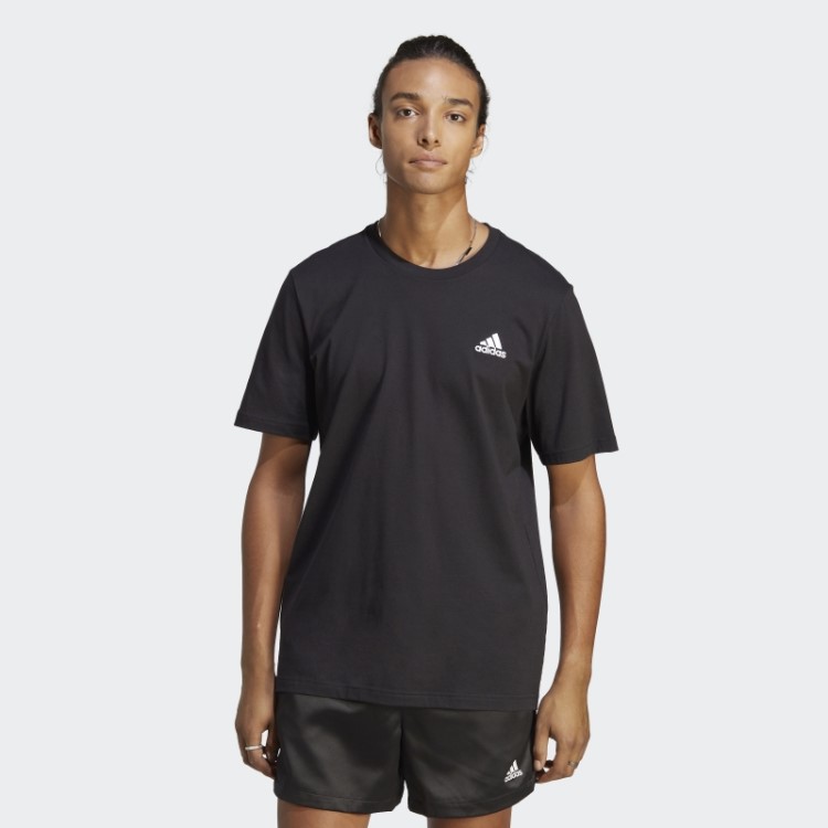 Adidas Essentials T-shirt De Jérsei Simples Bordado Pequeno Logotipo Preto