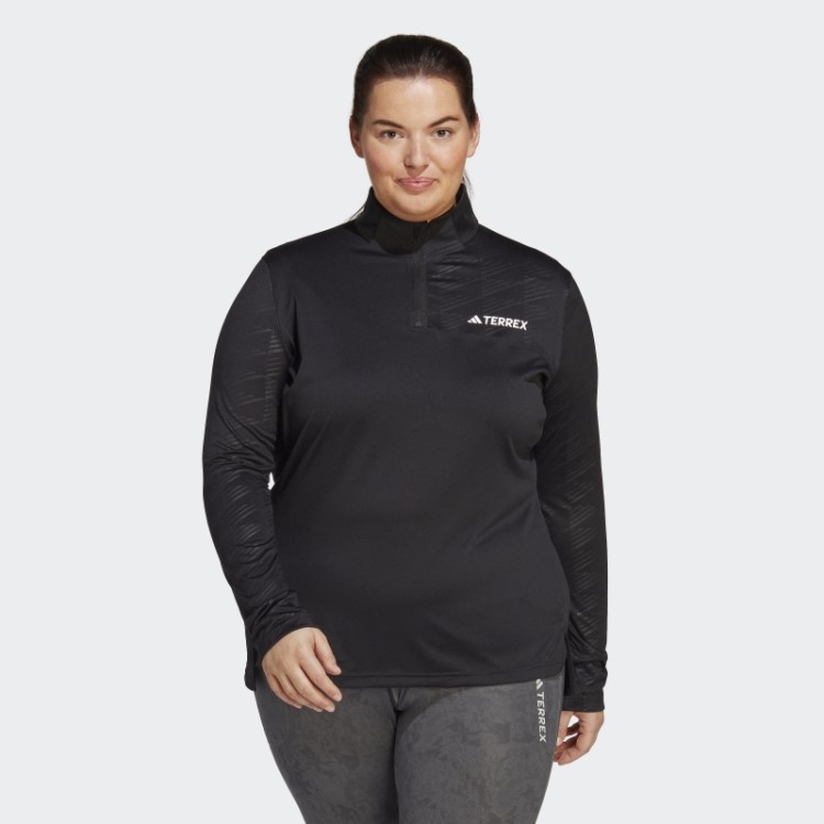 Adidas Terrex Top De Manga Longa Com Meio Zíper (tamanho Grande) Preto