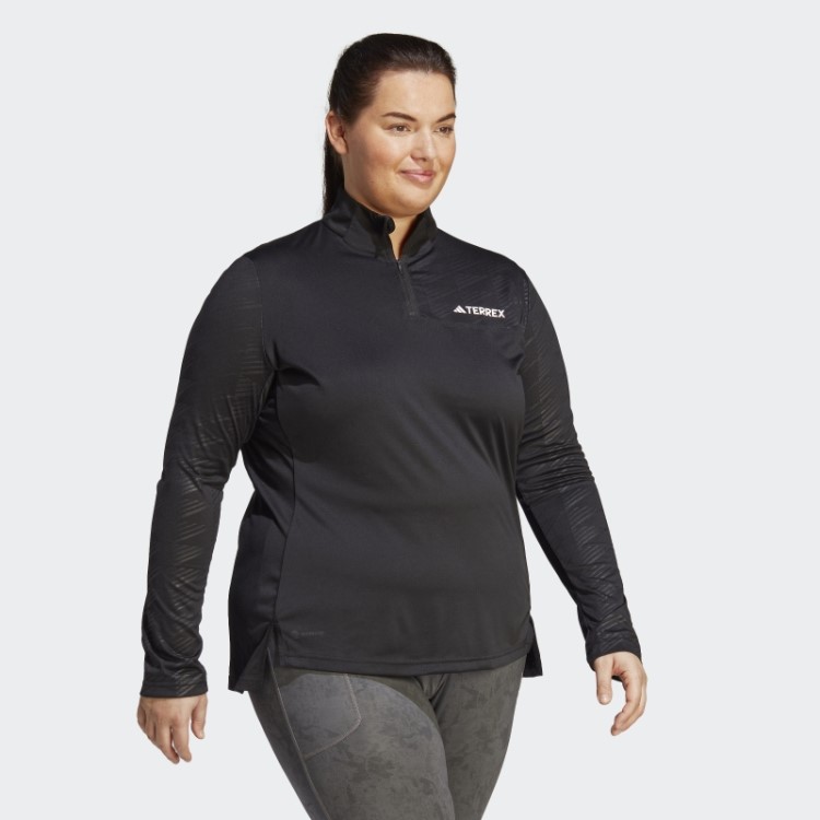 Adidas Terrex Top De Manga Longa Com Meio Zíper (tamanho Grande) Preto