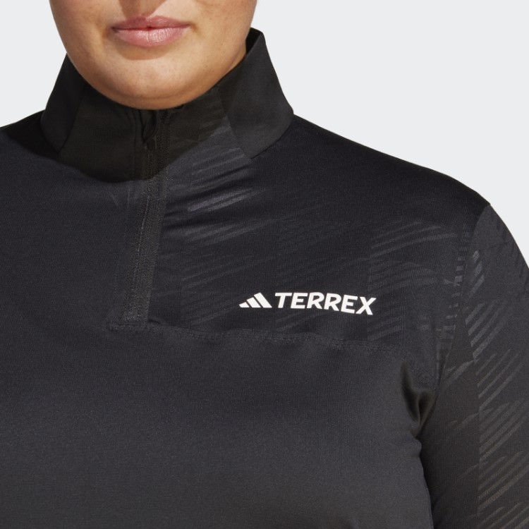 Adidas Terrex Top De Manga Longa Com Meio Zíper (tamanho Grande) Preto