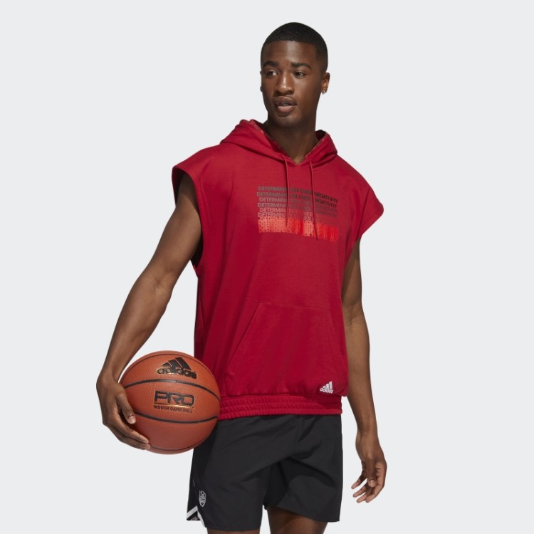 Donovan Mitchell Moletom Com Capuz Manga Curta Adidas Vermelho Vitória
