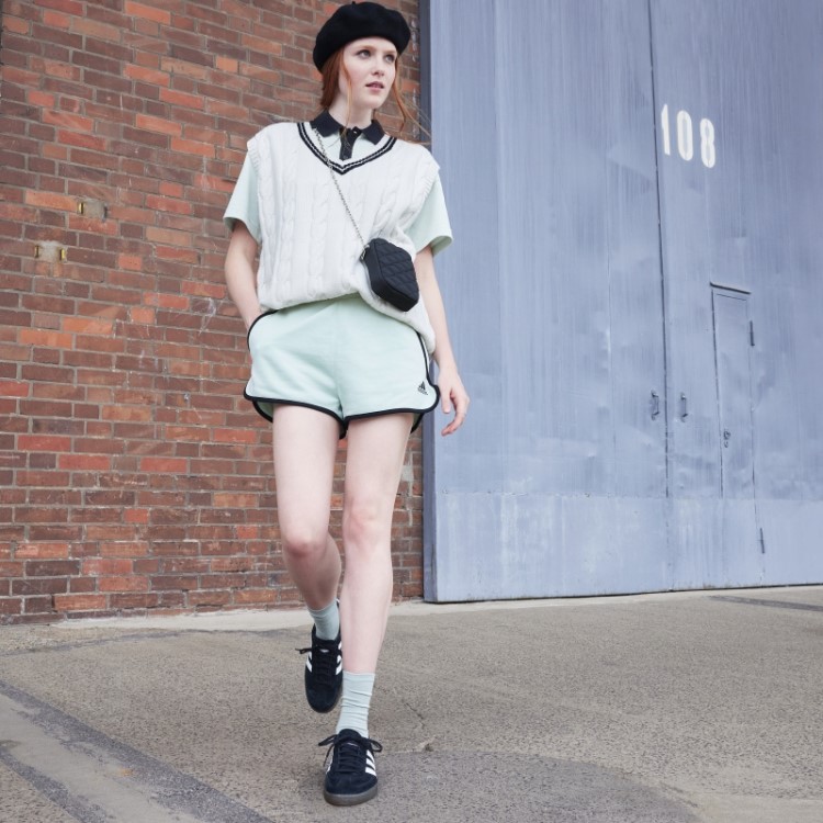 Shorts Verde French Terry Da Adidas Com Cintura Alta