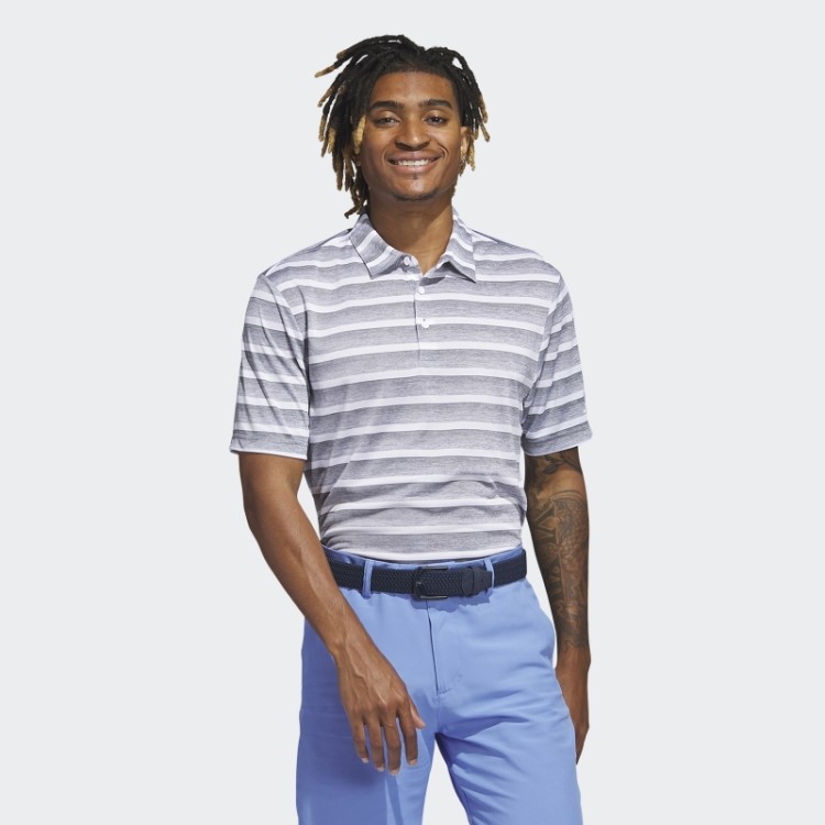 Camisa Polo Cinza Listrada De Duas Cores Adidas