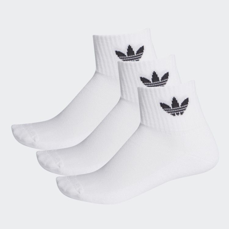 Meias Brancas Cano Médio - 3 Pares Adidas