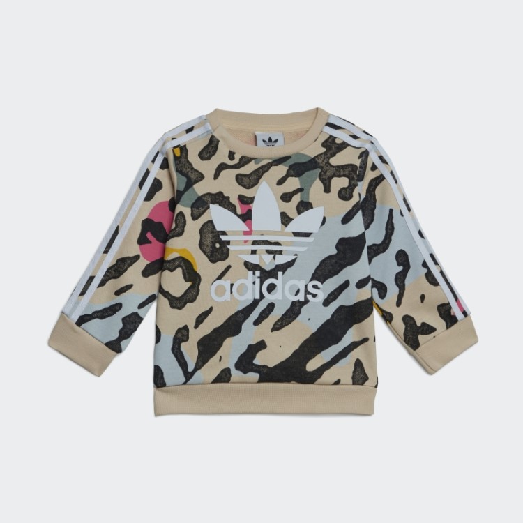 Conjunto De Tripulação Animal Print Areia Adidas