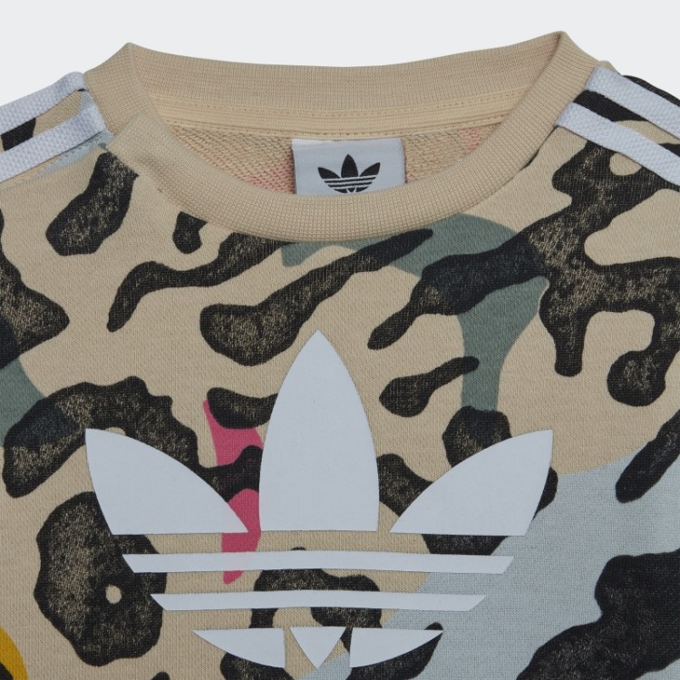 Conjunto De Tripulação Animal Print Areia Adidas