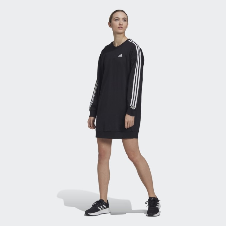 Adidas Vestido Preto Essencial Com As Três Listras