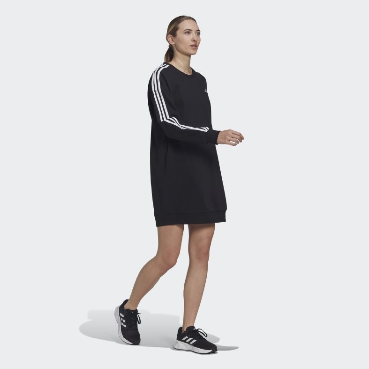 Adidas Vestido Preto Essencial Com As Três Listras