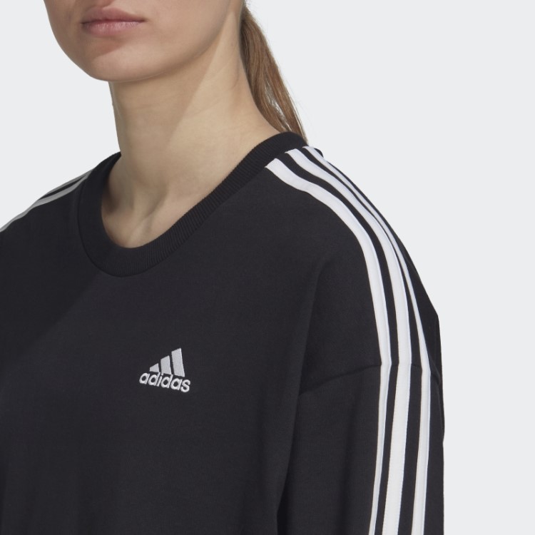 Adidas Vestido Preto Essencial Com As Três Listras