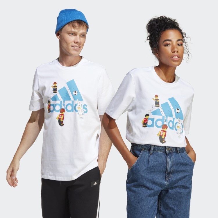 Branco Adidas X Lego Emblema De Futebol Do Esporte Gráfico Tee Quente