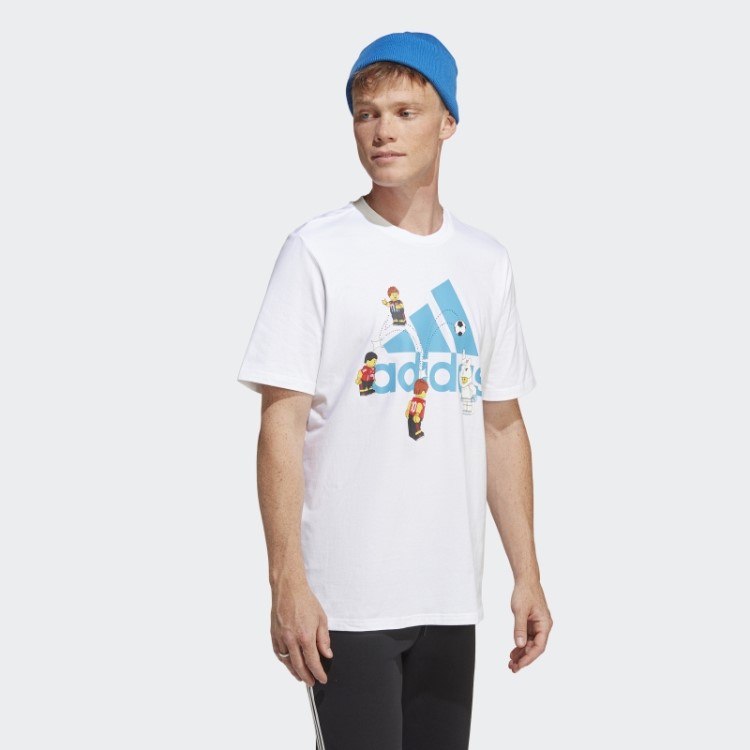 Branco Adidas X Lego Emblema De Futebol Do Esporte Gráfico Tee Quente