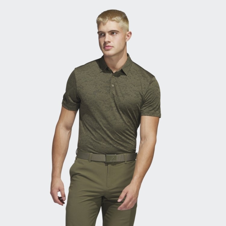 Adidas Camisa Polo De Golfe Jacquard Texturizado Verde-oliva