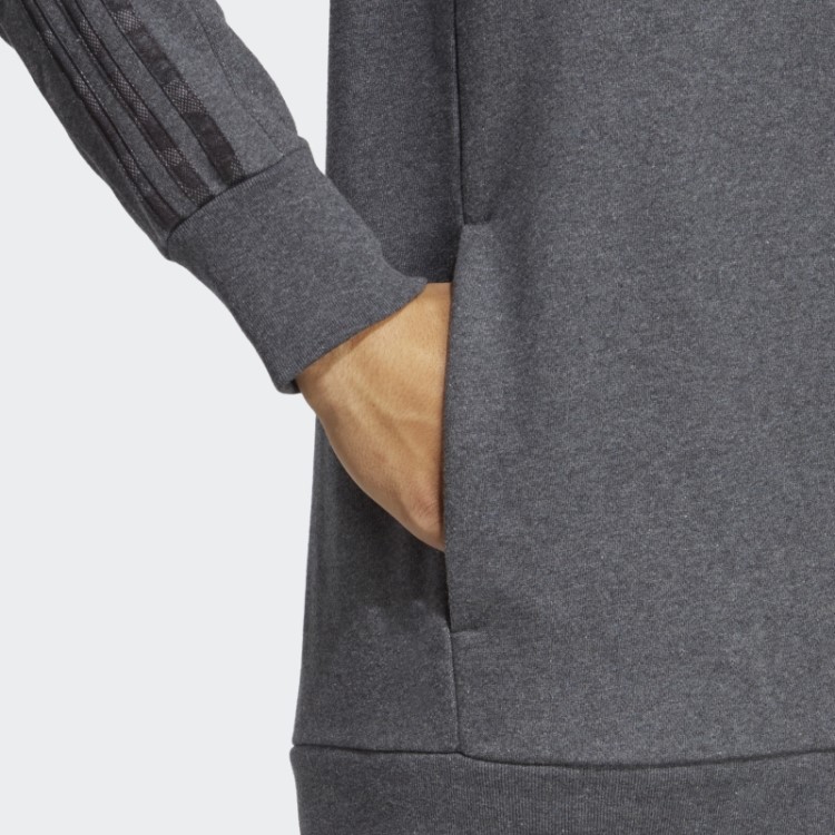 Moletom Com Capuz E Zíper Nas Três Listras Cinza Escuro Adidas Essentials French Terry