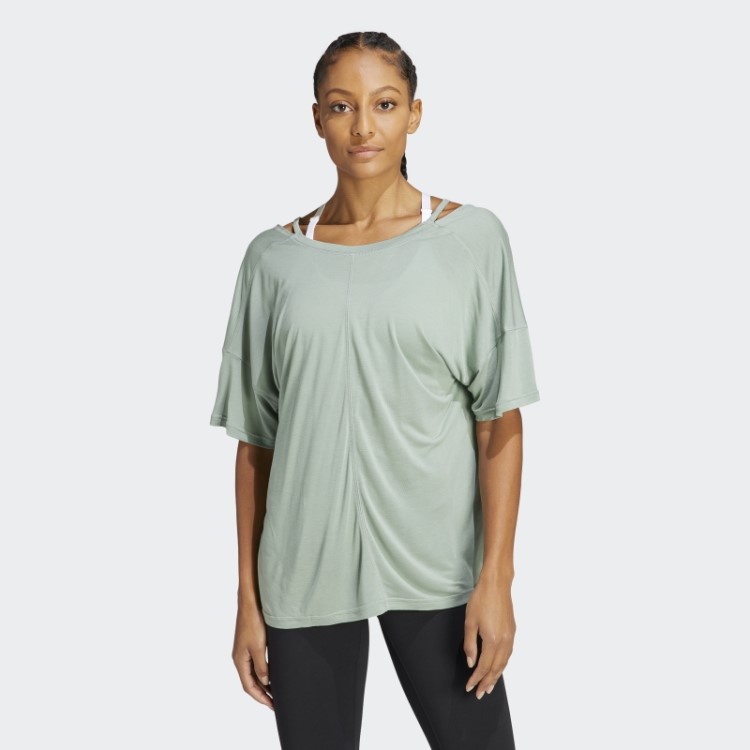 Camiseta Oversized Verde Prateada Adidas Yoga Studio