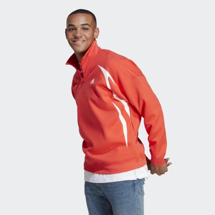 Moletom Colorblock Com Zíper Vermelho Adidas