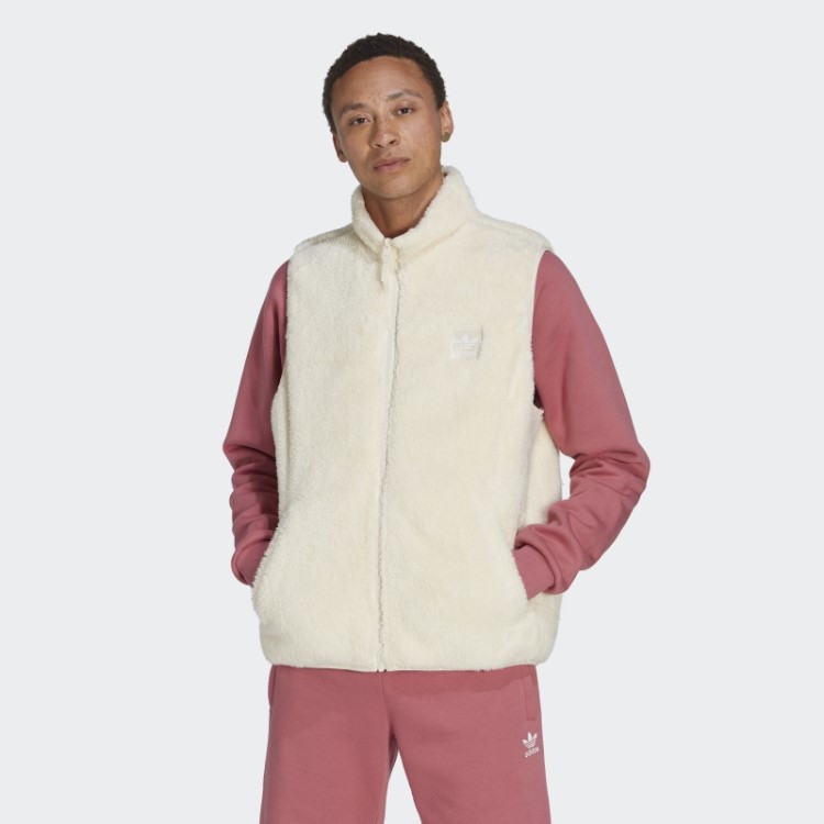Adidas White Essentials+ Colete Reversível De Lã Fofa