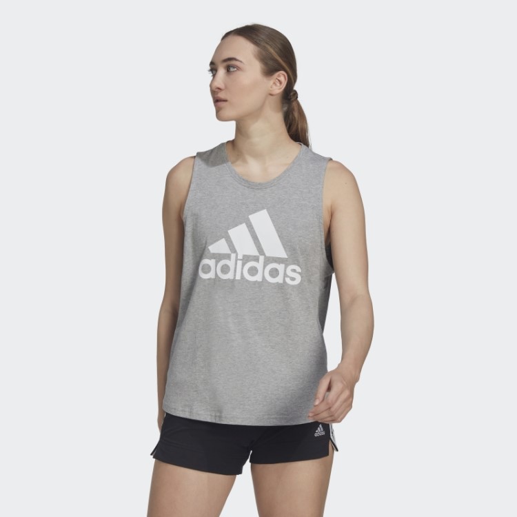 Regata Cinza Médio Essencial Com Logo Grande Adidas