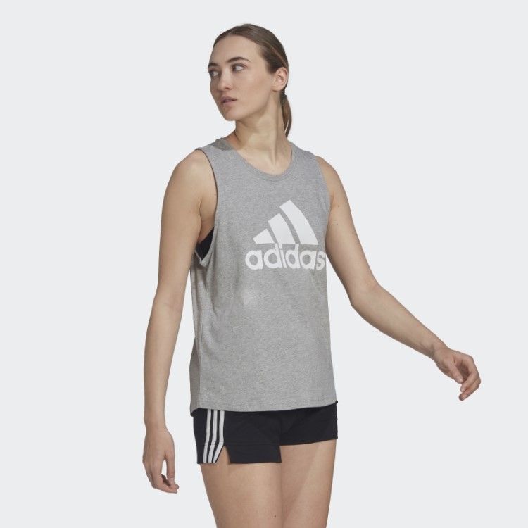 Regata Cinza Médio Essencial Com Logo Grande Adidas