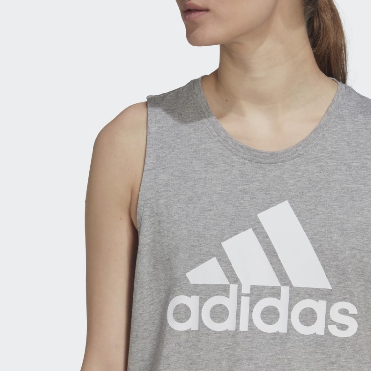 Regata Cinza Médio Essencial Com Logo Grande Adidas