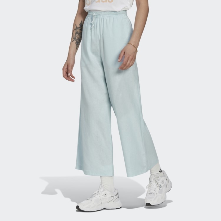 Calça Larga De Linho Azul 7/8 Adidas