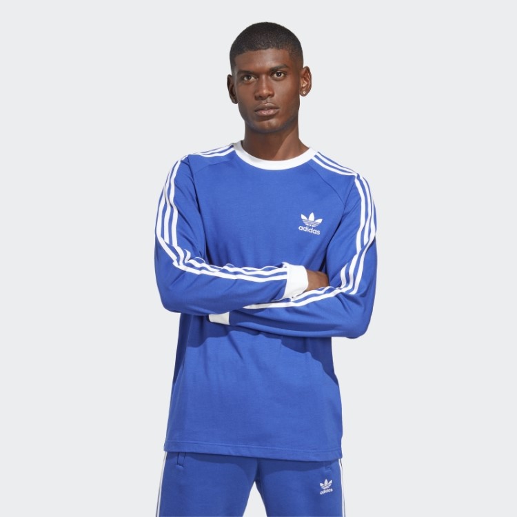 Camiseta De Manga Longa Azul Adidas Adicolor Classics Com Três Listras