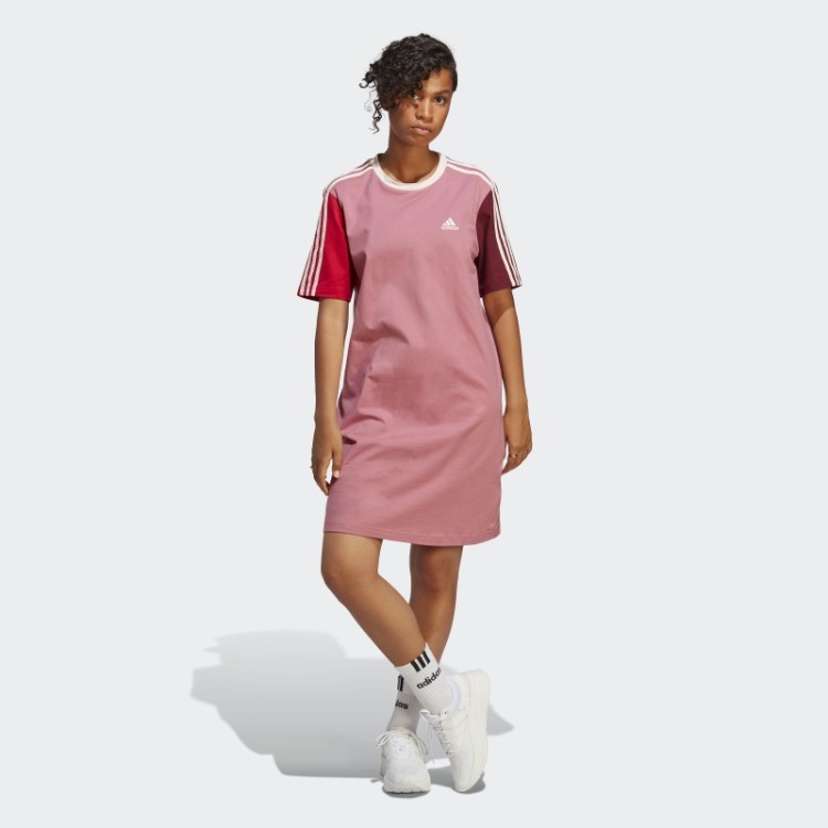 Essentials 3 Stripes Vestido De Manga Curta Para Namorado Rosa Adidas