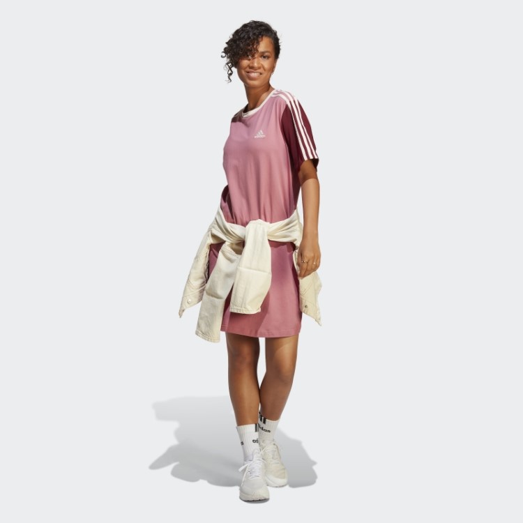 Essentials 3 Stripes Vestido De Manga Curta Para Namorado Rosa Adidas
