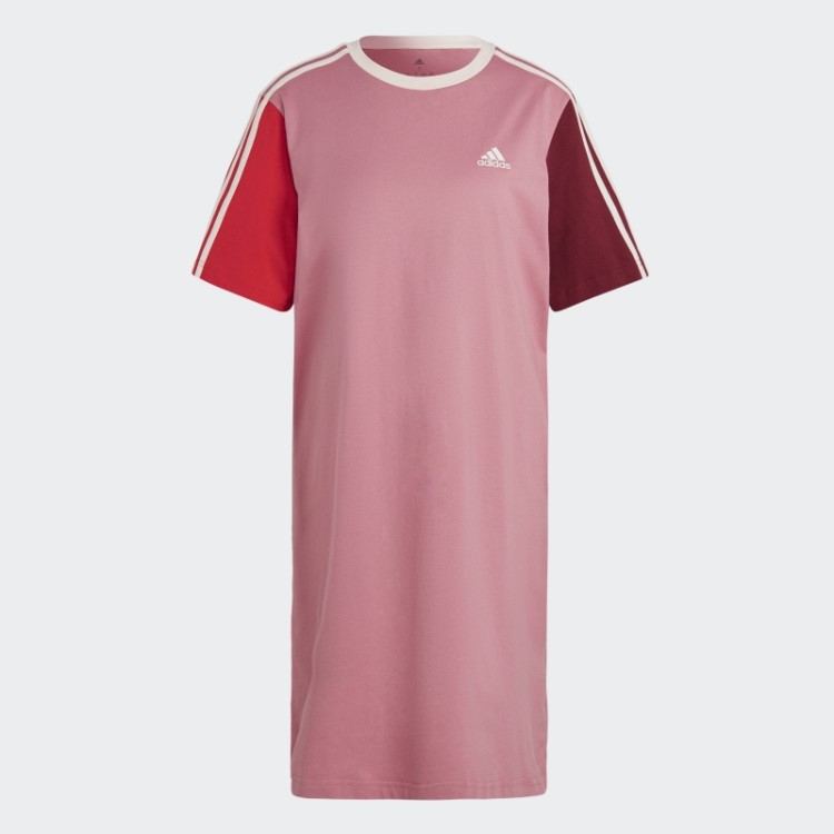 Essentials 3 Stripes Vestido De Manga Curta Para Namorado Rosa Adidas