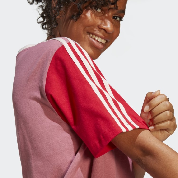 Essentials 3 Stripes Vestido De Manga Curta Para Namorado Rosa Adidas