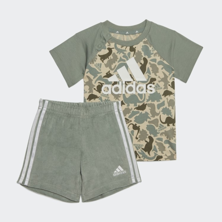 Conjunto De Camiseta E Short Com Estampa Dino Camuflado Verde Prateado Adidas