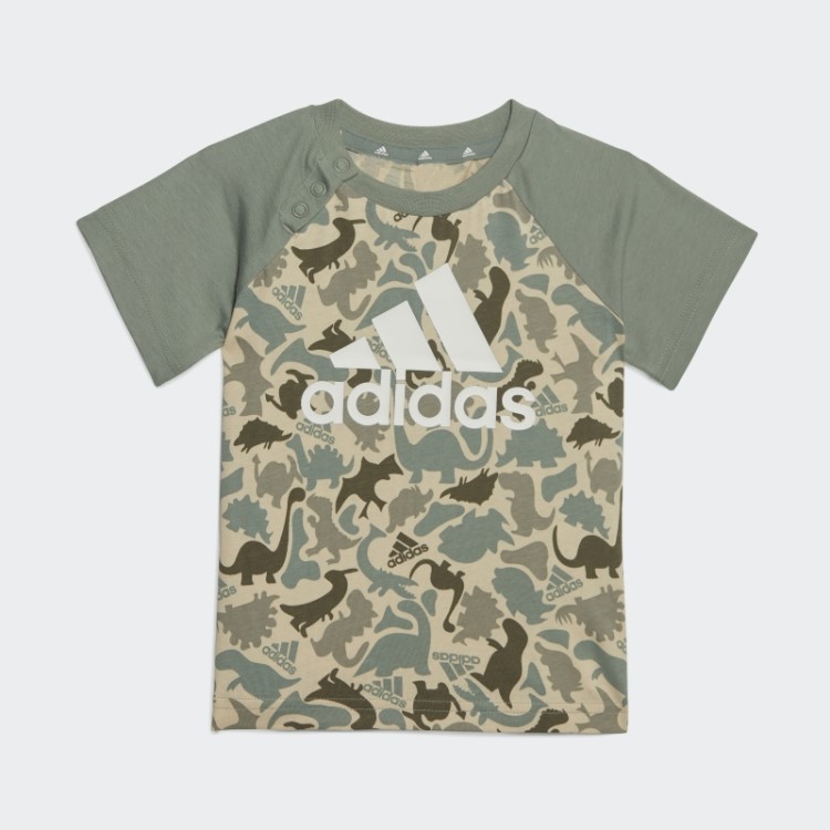 Conjunto De Camiseta E Short Com Estampa Dino Camuflado Verde Prateado Adidas