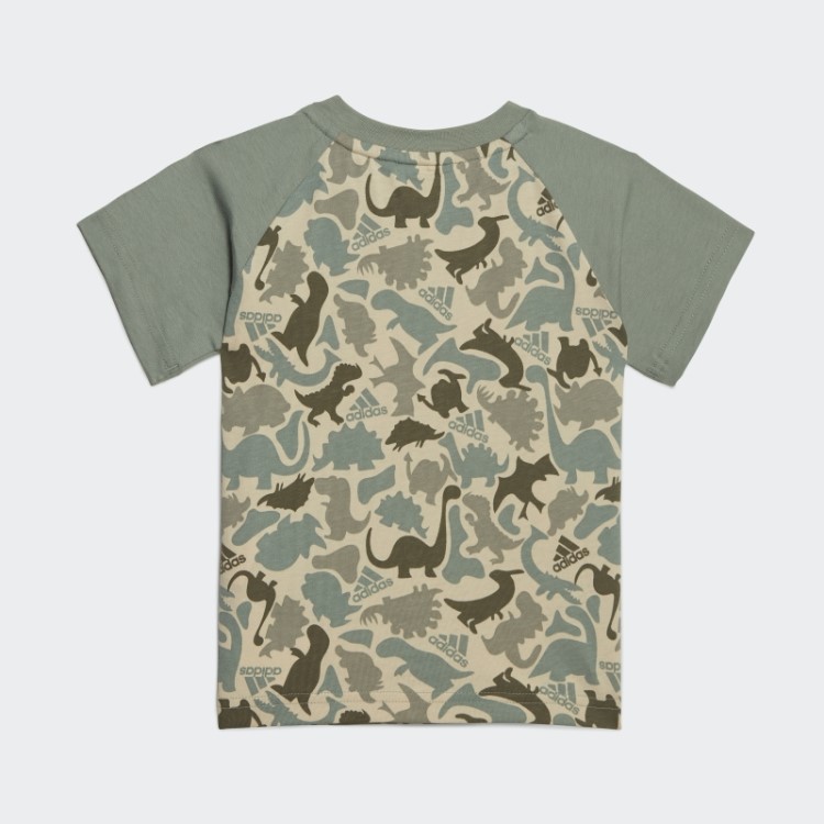 Conjunto De Camiseta E Short Com Estampa Dino Camuflado Verde Prateado Adidas