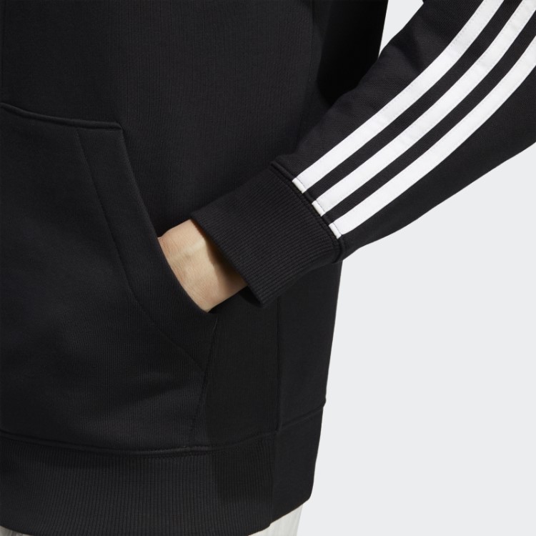 Moletom Com Capuz Adidas Black Essentials 3 Listras French Terry Regular Com Zíper