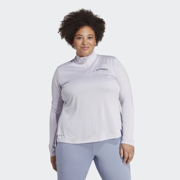 Top Terrex De Manga Longa Com Meio Zíper (tamanho Grande) Adidas Silver Dawn