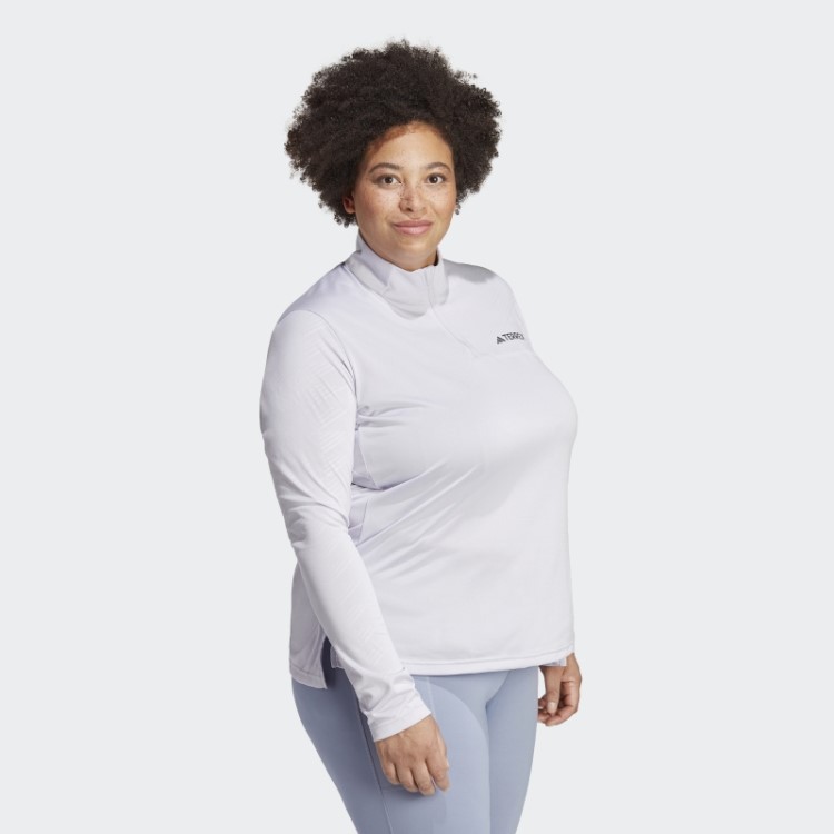 Top Terrex De Manga Longa Com Meio Zíper (tamanho Grande) Adidas Silver Dawn