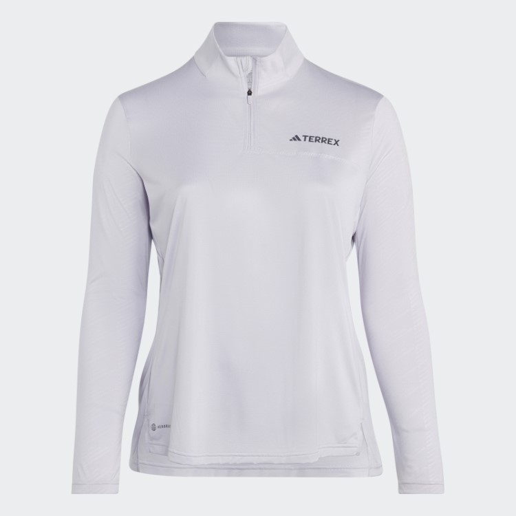 Top Terrex De Manga Longa Com Meio Zíper (tamanho Grande) Adidas Silver Dawn