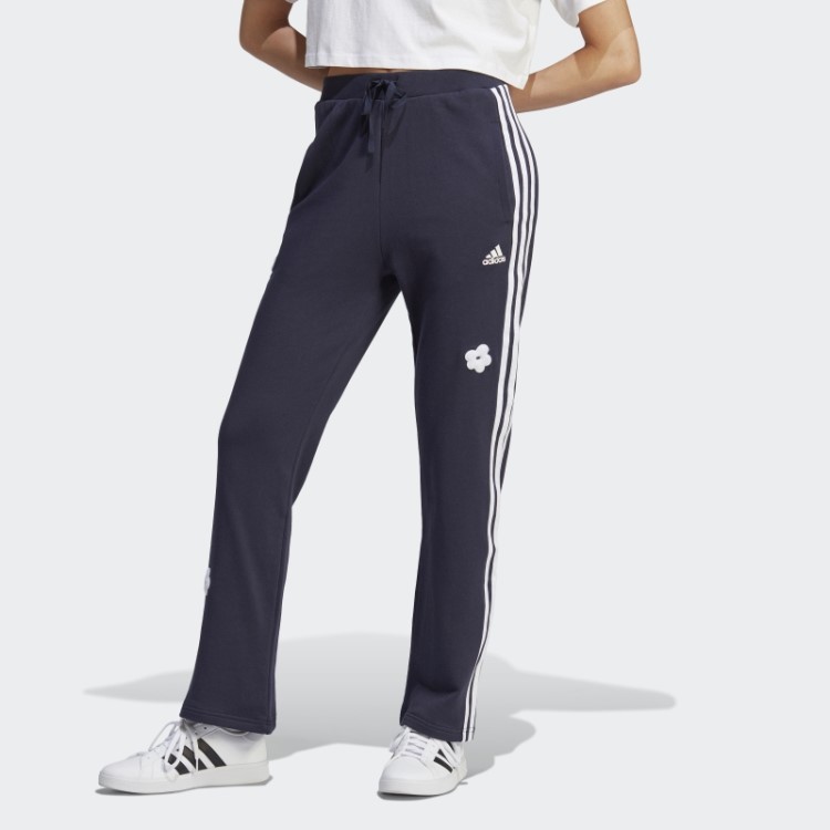 Calça Jogger Com As Três Listras Adidas E Cintura Alta Com Aplicação De Flores Em Chenille