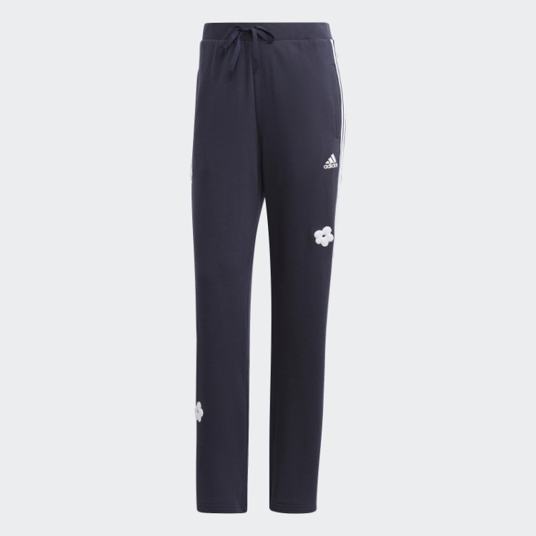 Calça Jogger Com As Três Listras Adidas E Cintura Alta Com Aplicação De Flores Em Chenille