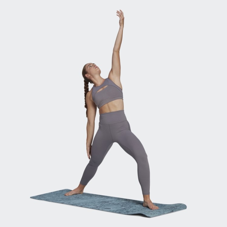 Legging Canelada Cintura Super Alta Adidas Yoga Studio Luxe Wind Cinza Tracejado