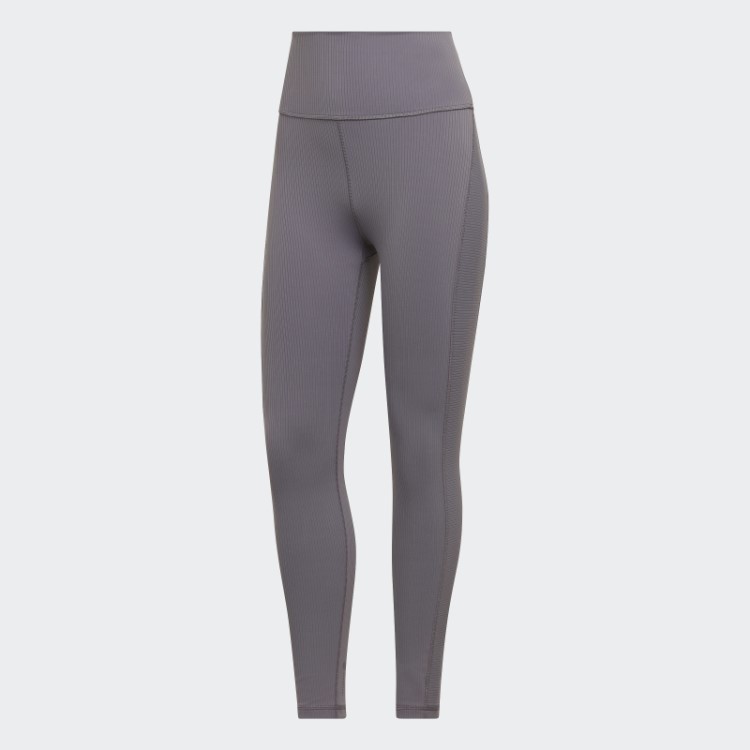 Legging Canelada Cintura Super Alta Adidas Yoga Studio Luxe Wind Cinza Tracejado