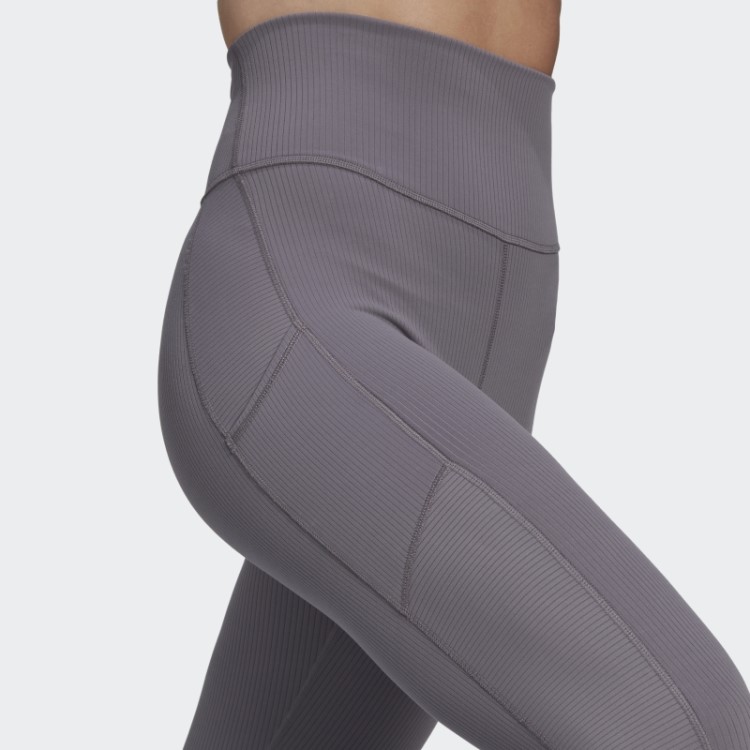 Legging Canelada Cintura Super Alta Adidas Yoga Studio Luxe Wind Cinza Tracejado