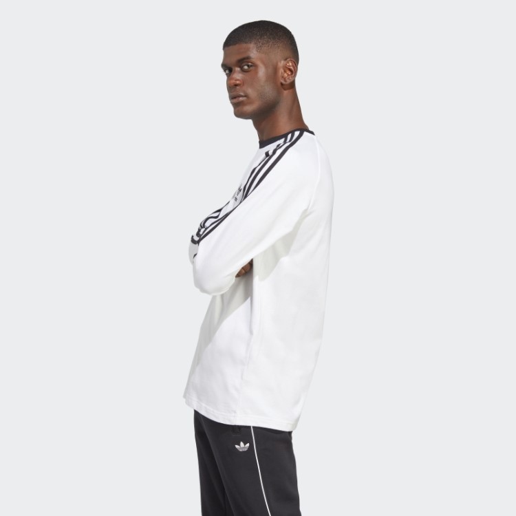 Adidas Camiseta De Manga Longa Branca Adicolor Classics Com Três Listras