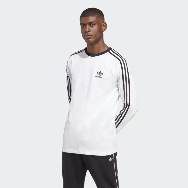 Camiseta Branca De Manga Longa Com As Três Listras Adidas Adicolor Classics