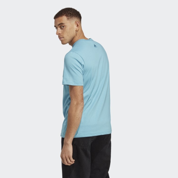 Camiseta Com Logo Bordado Linear Azul Essencial Em Jersey Simples Adidas