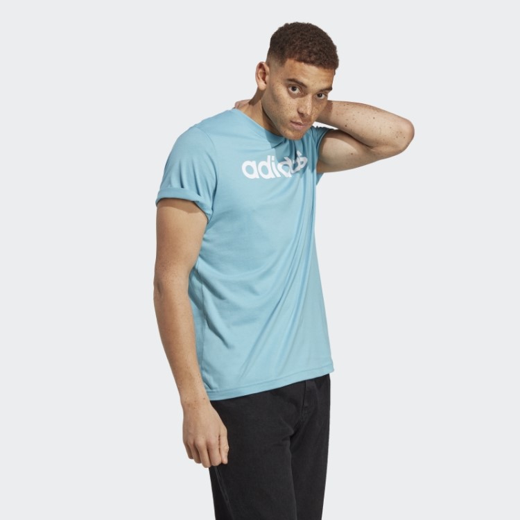 Camiseta Com Logo Bordado Linear Azul Essencial Em Jersey Simples Adidas