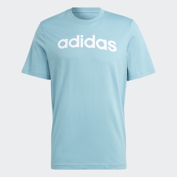 Camiseta Com Logo Bordado Linear Azul Essencial Em Jersey Simples Adidas
